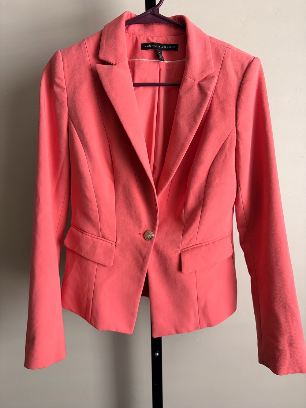 White House Black Market Coral Trophy Blazer Gold Button Career Jacket Size 0